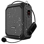 SHIDU Wireless Voice Amplifier Bluetooth Speaker 18W Waterproof Portable PA System with UHF Wireless Mic Headset Rechargeable Voice Enhancer Personal Microphone for Classroom Outdoors Tour Guide