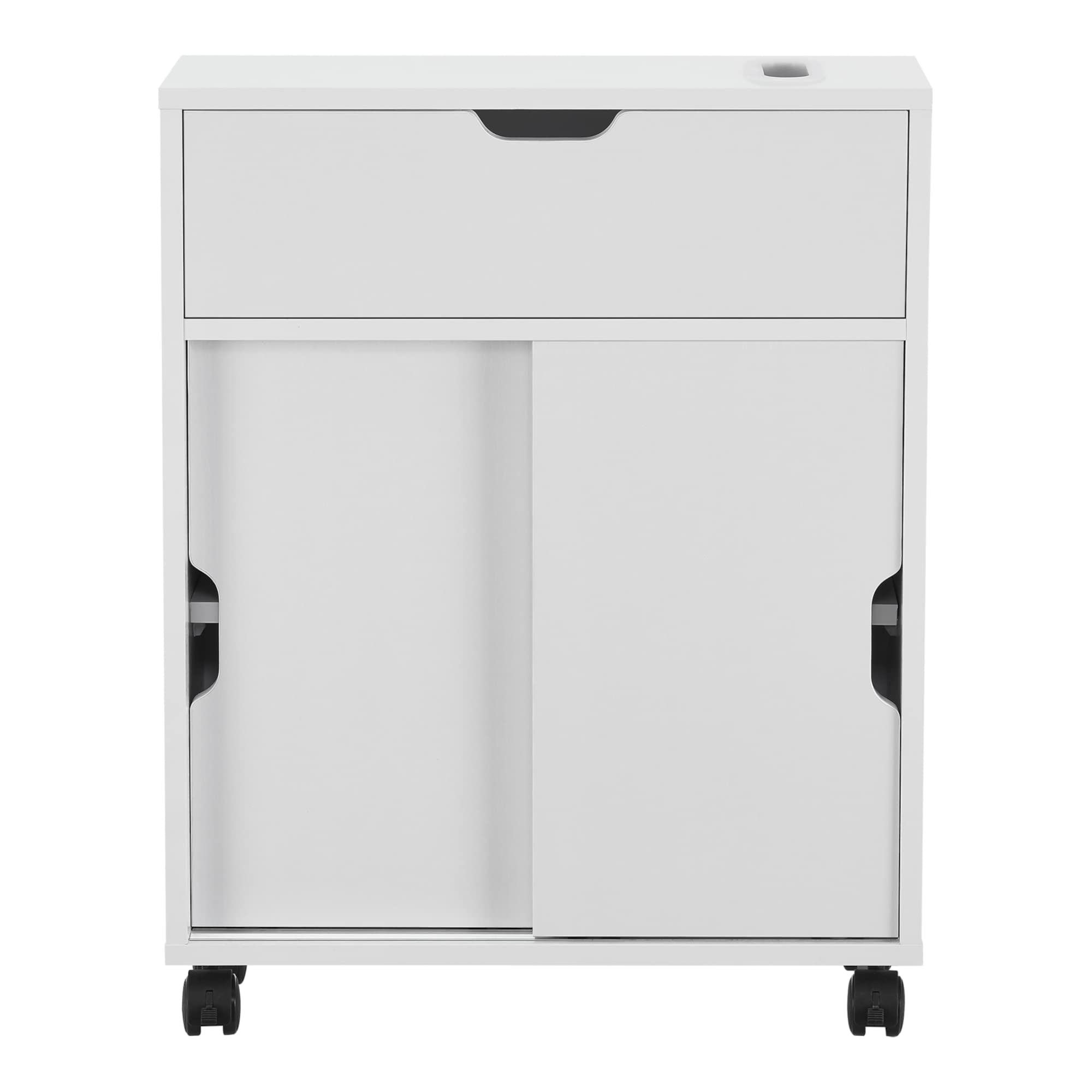 [en.casa] Armadietto da Bagno (AxLxP) 67 x 52 x 17 cm Mobile a Terra con 2 Ante Scorrevoli e 1 Anta a Ribalta Mobile da Stoccaggio su 4 Ruote - Bianco