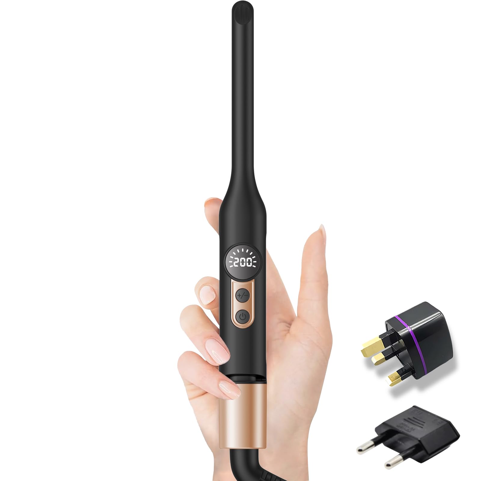 Mini Flat Iron Hair Straightener 1/3 Inch Pencil Flat Iron for Women Portable Travel Straightener and Curler 2 in 1 for Short Hair Beard and Pixie Cut with Adjustable Temp Black 2