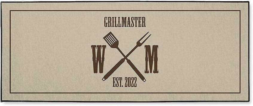 Lillian Vernon Grillmaster Personalized Grill Mat - Protect Flooring with a Custom Doormat for Grills, Porch, Patio, Smoker, Outdoor Cooking, Non Slip Poly Pad, 23" x 57"