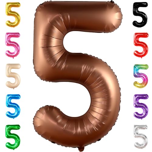 Image of KatchOn Coffee Brown Number 5 Balloon 40 Inch, 5 Birthday Decorations