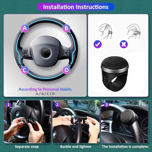 Image of Car Steering Wheel Spinner Knob with 360 Rotation Booster - Universal Power Handle Grip with Non-Slip Silicone, One Hand Driving Control for Cars, SUVs, Trucks