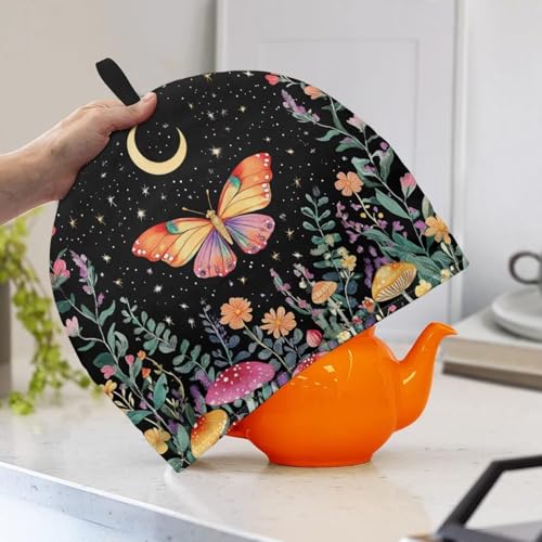 Image of Soft Teapot Dust Protector Mushroom Leaf Butterfly Tea Cosy Keep Warm Thick Cotton Insulated Teapot Warmer Cosies Kettle Cover