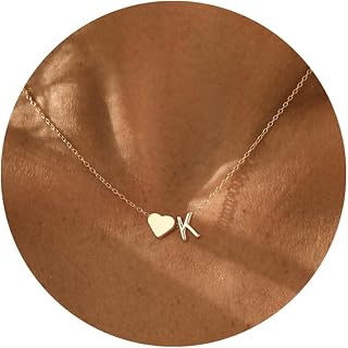 Initial Necklace for Women 18K Gold Plated Stainless Steel Tiny Heart Letter Necklace Personalized Name Necklace