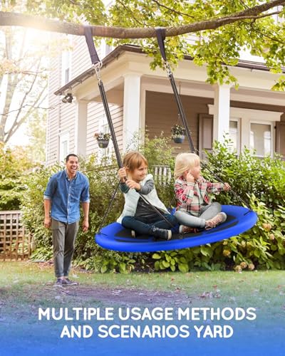 Image of Everyfun 43 inch Saucer Tree Swing for Kids Adult, 700lbs Weight Capacity, Waterproof Flying Saucer Swing with Adjustable Hanging Straps, Swing Seats for Backyard Outdoor Indoor Playground, Aqua Blue