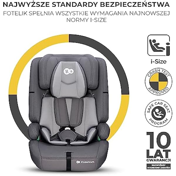 Kinderkraft SAFETY FIX 2 i-Size Автокресло i-Size, Регулируемый подголовник, Плавная регулировка спинки, ISOFIX, TOP TETHER, Съемный чехол, Стандарт R129, ECE Группа I/II/III 9-36 кг, Серый