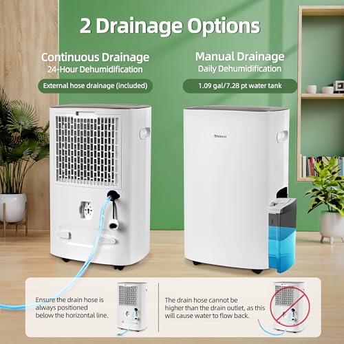 Image of Shinco 86 Pints Dehumidifier for Home and Basements, 5000 Sq.Ft Dehumidifiers with Drain Hose, Auto or Manual Drainage, Auto Defrost, Quietly Remove Moisture, Intelligent Humidity Control, 24HR Timer