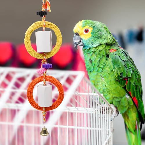 Image of Bird Chewing Toys, Parrot Shredding Toys, Vine Ring Toy with Machine Paper, Bird Cage Accessories, Suitable for Small and Medium Birds Parakeets Cockatiels Conures Budgie Lovebirds