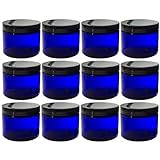 Cobalt Blue 2 oz PET (BPA Free) Plastic Jar (12 pack) + Spatulas and Labels