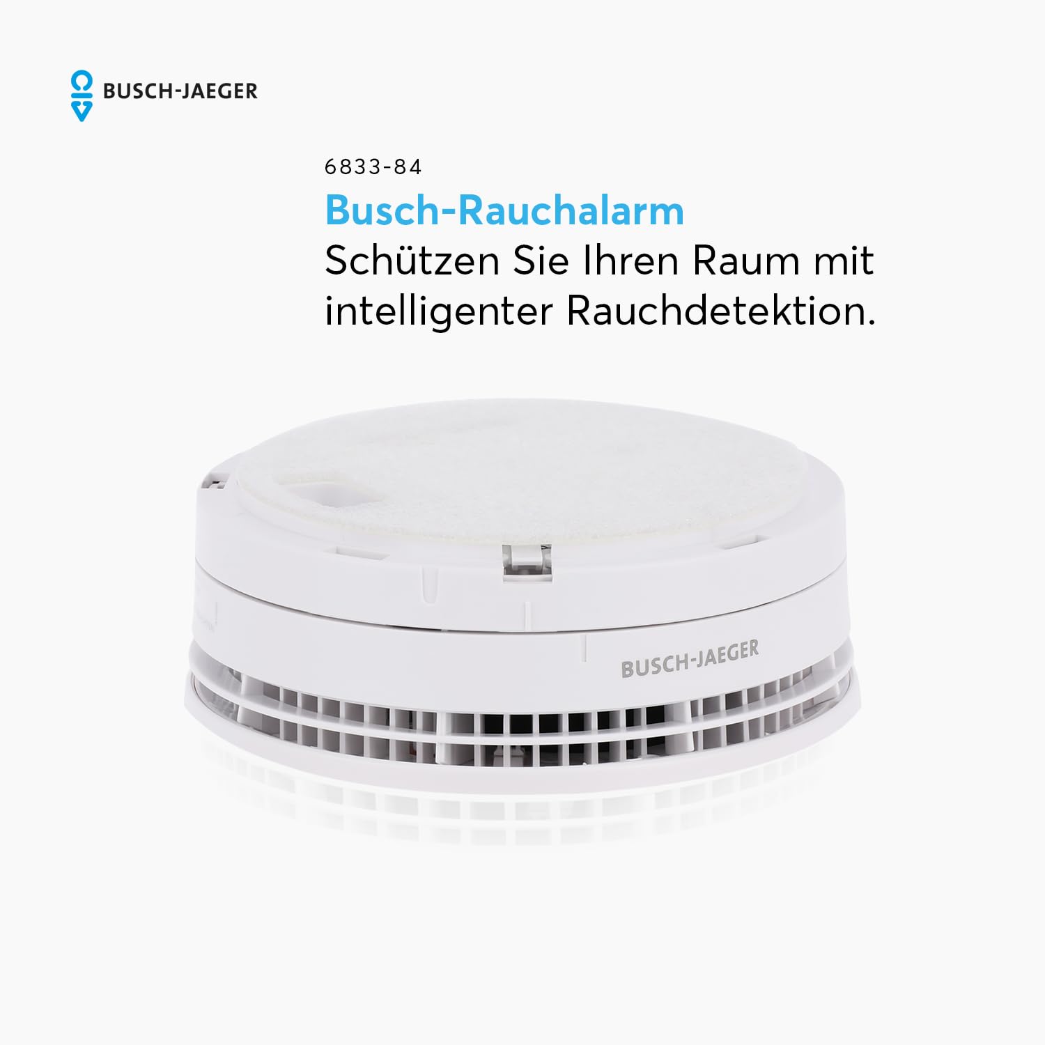 Busch-Jaeger BJ 6833-84 Professional Line - Detector de Humo (Funciona con Pilas, Certificado VDS, batería de 10 años, botón de Prueba y función de Silencio, Alarma contra Incendios de 85 dBA