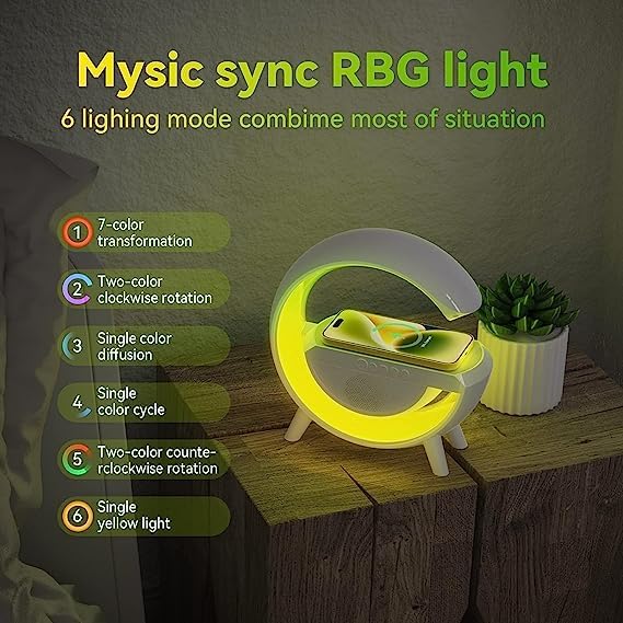 Image of The Virtue Box BT - 2301 and 6 RGB Music sync Lighting Mode forLED Night Light Table Atmosphere Lamps, Music Lamp Wireless Charger Portable Bluetooth Speaker Lamp Clock Alarm Key and APP Control,