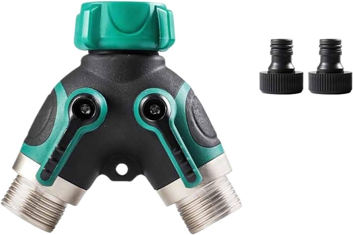2 Way Garden Hose Splitter, 3/4 Inch Y Hose Connector with Independent Shut Off Valves, Metal Water Tap Splitter for Outdoor Faucet(EU)