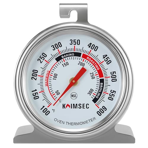 Oven Thermometer for Temperature Gauge, Safe for Inside Gas/Electric/Grill Smoker, Analog Dial Stainless Steel Oven Thermometers with Large Hanger & Base for Instant Reading in Cooking Baking