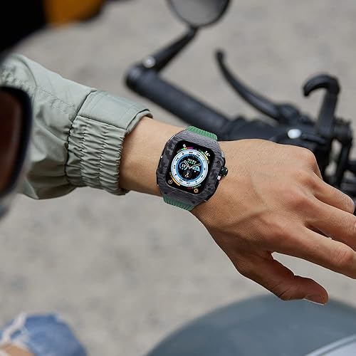 Miniatura 4 de CNHKAU Kit de modificación Funda de fibra de carbono para Apple Watch Ultra 8 7 6 SE Kit de modificación de bisel de metal para Iwatch 1.929 in,