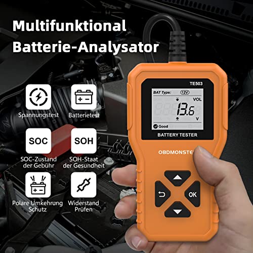 Autobatterie Tester 6V 12V 24V Autobatterietester 100-2000 CCA Spannungstester 2Ah-220Ah Digitaler Analysator,OBDMONSTER Innenwiderstandstester Kfz-Lichtmaschine für Autos/LKW/Motorräder/Boote - Image 4