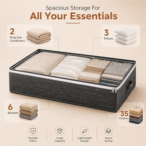 Image of Lifelong Multipupose Storage Bag for Home | Underbed Organizer for Blanket, Clothes & Comforter | Non-Woven Fabric & Transparent Window | Storage Bag for Clothes | (100 x 15 x 45) | (LLUBS01, Grey)