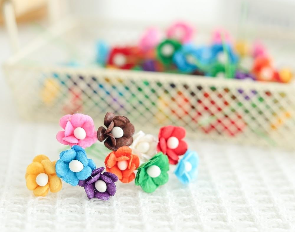 100 pcs Mini Flowers Mulberry Paper Flowers 13-15 mm Scrapbook Craft Card DIY Craft Using for Crafts, Bouquets, Scrapbooks, Decorations, Greeting Cards Artificial Flowers (Mixed 10 Colors) - Image 6