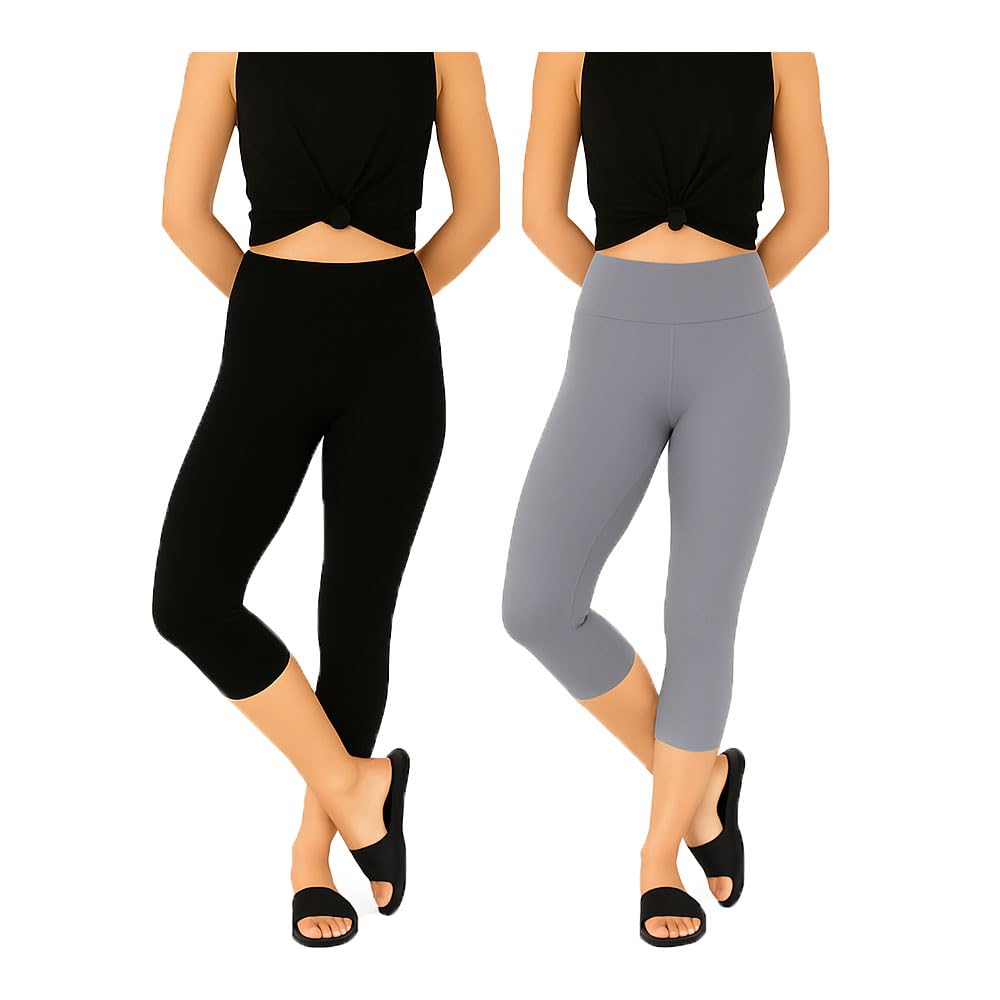 Womens Regular Wear Skinny Plain 3/4th Capri For Girls Black, Grey (Pack Of 2)-picture-23