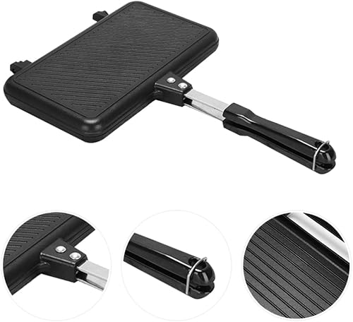 Miniatura 9 de Hemoton Sartén antiadherente de doble cara para hacer sándwiches de aluminio para desayunar, queso a la parrilla y cocinar en fogatas