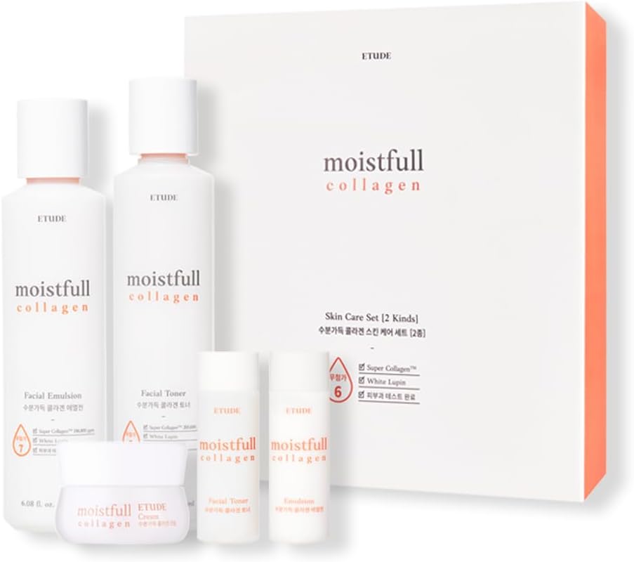 Moistfull Collagen Skin Care Set, Perfect for Gift, Facial Emulsion and Toner, Face Moisturizer, Super Collagen Water, Instant Moisture Recharge, Korean Skin Care (pack of 5)