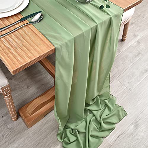 Dolopl 10Ft Sage Green Chiffon Table Runner Wedding Table Runner,29X120 Inches Gauze Table Runner,Rustic Sheer Table Decor For Romantic Bridal Baby Shower, Birthday Table Decorations #TOP3