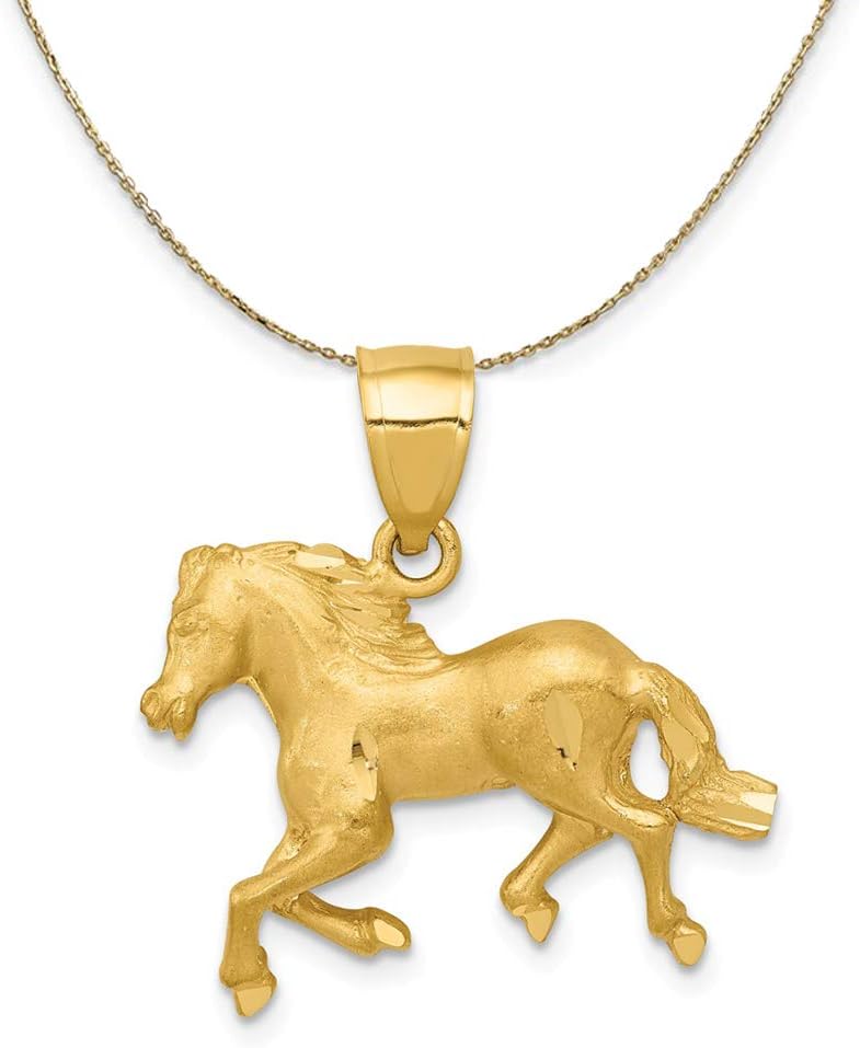 The Black Bow 14k Yellow Gold Satin and Diamond Cut Horse Necklace, 22mm