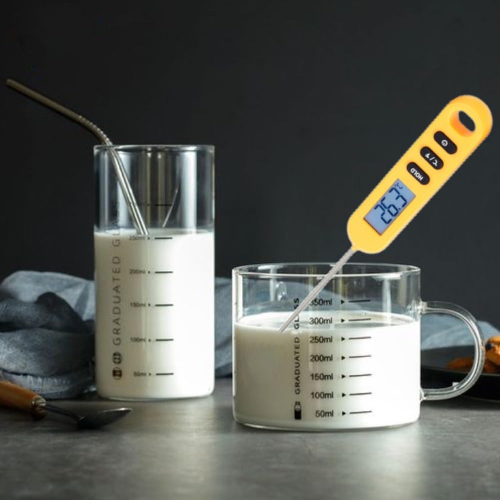 Termómetro digital para alimentos con sonda de 130 mm de rango de -50 °C a 300 °C, conmutable a °C/° F, función de retención y retroiluminación para cocina, carne, leche (azul)