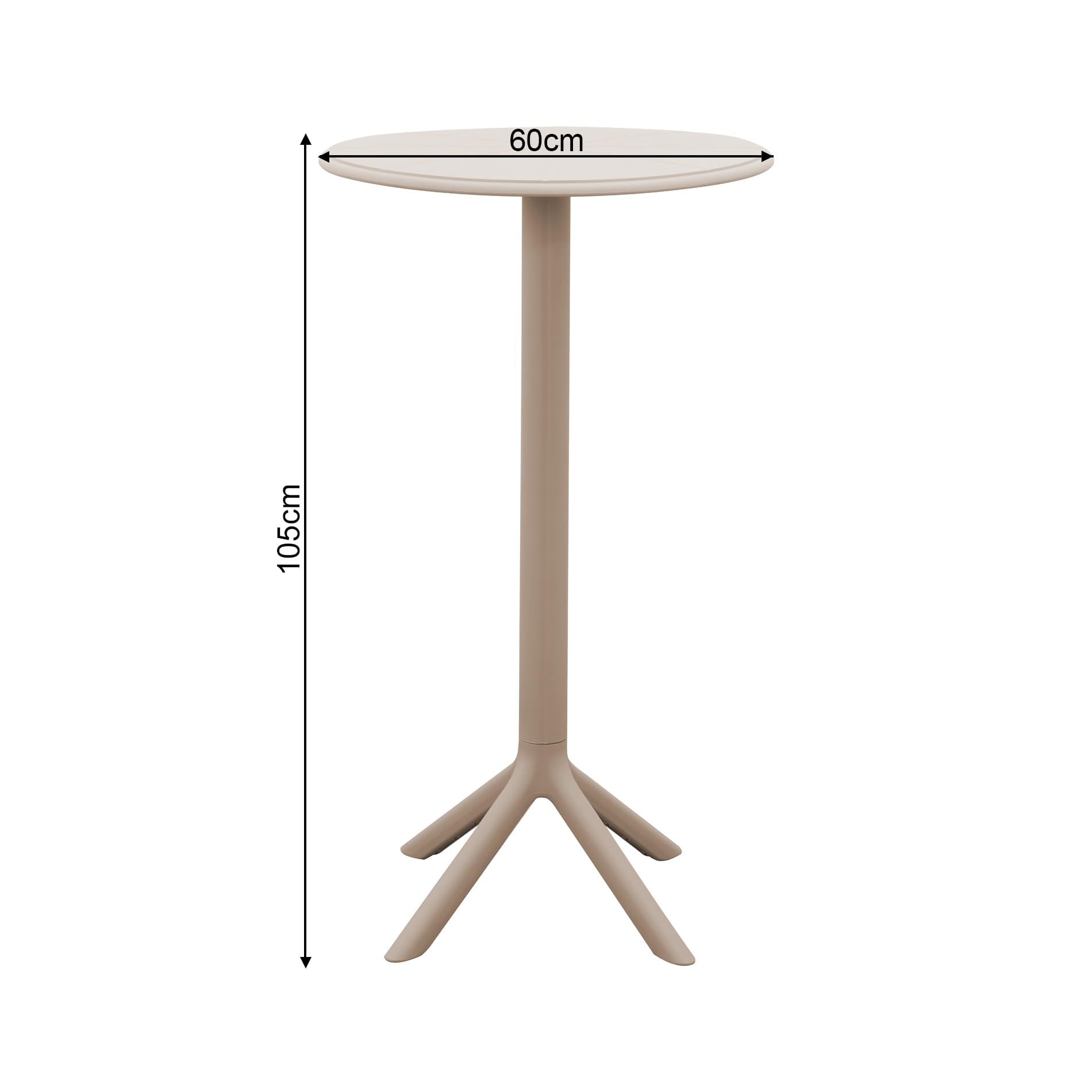 Rebecca Mobili Tavolino Alto da Esterno, Tavolino Bar Tondo, Grigio Tortora, Polipropilene, Stile Moderno, per Giardino Bar Ristoranti - Misure HxLxP: 105 x 60 x 60 cm - Art. RE7200
