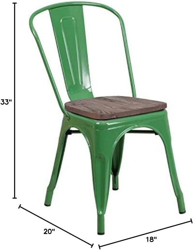 Taylor + Logan Metal Stackable Chair with Wood Seat, Green