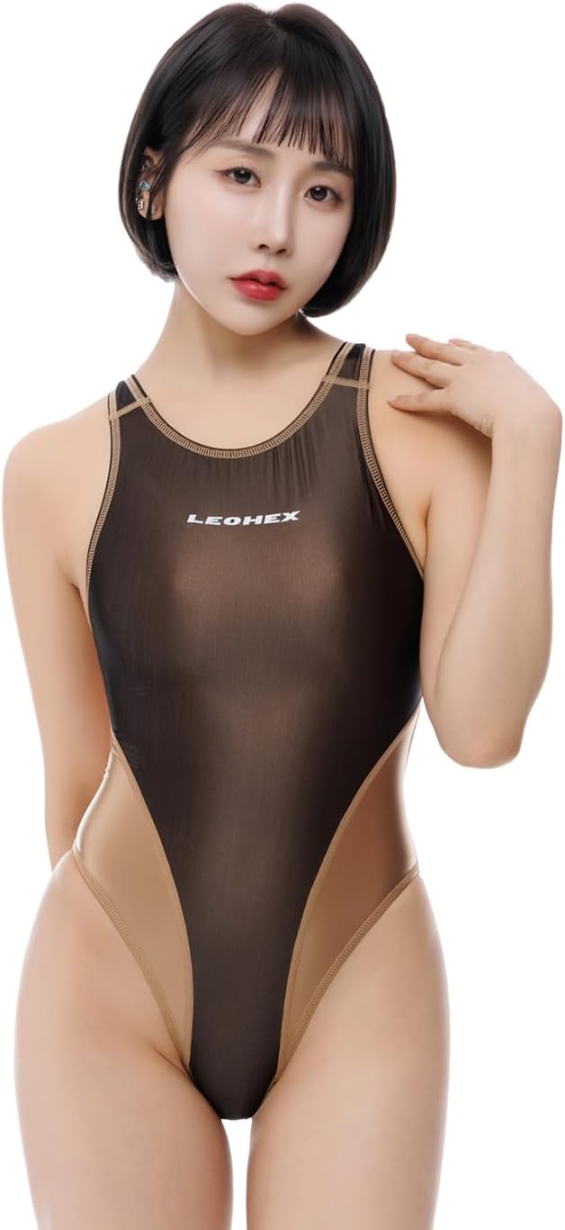 Enchanted Phantom Sheer Mesh & Glossy Double Structure Women's Sexy High-Cut Swimsuit