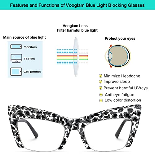 Image of VOOGLAM Oversize Cat Eye Blue Light Blocking Glasses for Women Anti UV EyestrainComputer Gaming TV Phone Glasses Garza