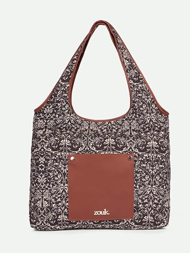 Image of ZOUK Printed Sora Tote Bag | Handcrafted Rollable Women's Tote | Vegan Leather & Canvas Lightweight Shoulder Bag for Daily Use
