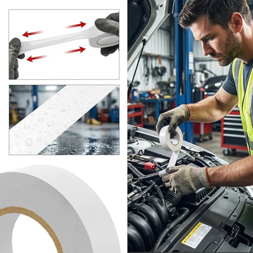 Image of QILIMA 10 Pack 3 /4 inch x 6ft Lead Free Flame Retardant Adhesive Tape for General Home Vehicles Car Circuit Wiring White (130mic)