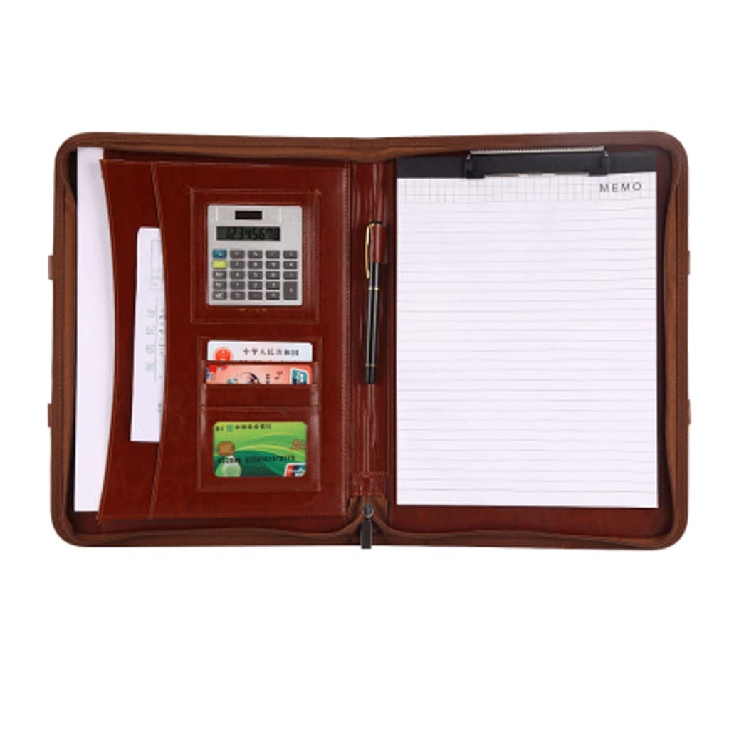JFDBGU Multi-Funzione di Cartella, Vendite Clip Zipper Bag Portatile Folder Manager con calcolatrice di Misura Camera di Clip(Brown)