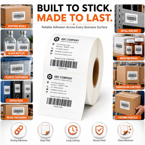 Image of Shreyans Direct Thermal Labels (Pack of 18, 50mm x 50mm 250 Labels /Roll) - Non Tearable, Scratch Free, Water Proof & Non Fade Stickers with Permanent Marking - 4500 Labels
