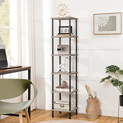 HOOBRO 6-Tier Corner Shelf, Corner Square Rack Display Shelf, Tall Storage Rack Plant Stand, Bookcase for Small Spaces, Living Room, Home Office, Kitchen, Greige and Black BG55CJ01 - Image 5