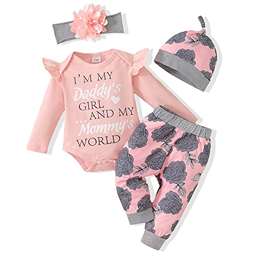 Image of Renotemy Newborn Baby Girl Clothes Outfits Infant Romper Ruffle Floral Pants Cute Toddler Baby Girl Clothes Set