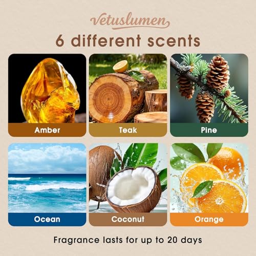 Image of 6 Pack Wood Car Air Freshener -3 Scents(Amber-Teak-Pine) Wooden Air Freshener, Natural Essential Oil Scents - Metal Clip Included