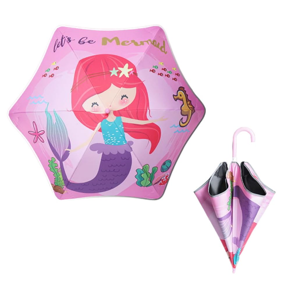 Umbrella with Whistle for Children Kids Boys Girls Waterproof Strong Colourful Cartoon Print Automatic 1 Fold Round Handle Sun Protection Rains Umbrella