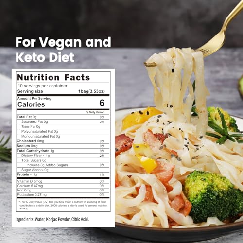 Image of Hethstia Konjac Noodles, 10 Packs Shirataki Noodle Fettuccine Shape Pasta | Keto, Vegan, Gluten Free, Low Carb, Sugar-Free, Low-Calorie for Healthy Diets, Ready-to-Eat