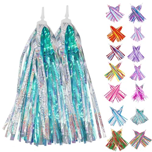 PLATT Kids Bicycle Handlebar Streamers Colorful Ribbons Tassel for Girls Boys Bicycle Handlebar Scooter Handgrip (1Pair) (shiny blue)
