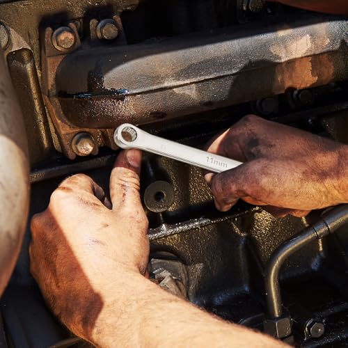 Image of HARFINGTON Double End Box Wrench 19 x 21 mm Metric 12 Point 0 Degree Offset Extra Long Double End Box Ratcheting Wrench CR-V Polished Long Spanner Tools for Repairs