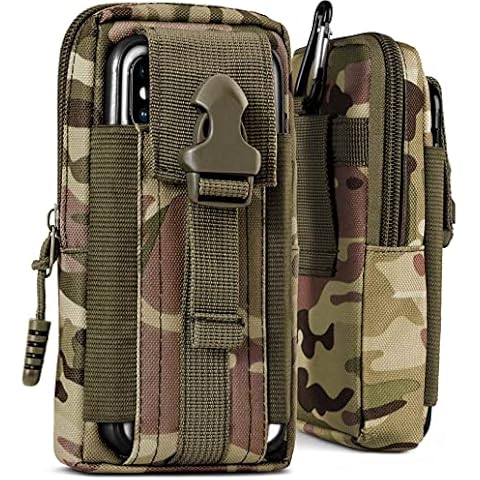 ONEFLOW Survival Case Compatible with Motorola Moto G32 - Nylon Mobile Phone Belt Bag with Carabiner, Tactical EDC Bag with Belt Holder, Outdoor Mobile Phone Case - Camo Green Cover