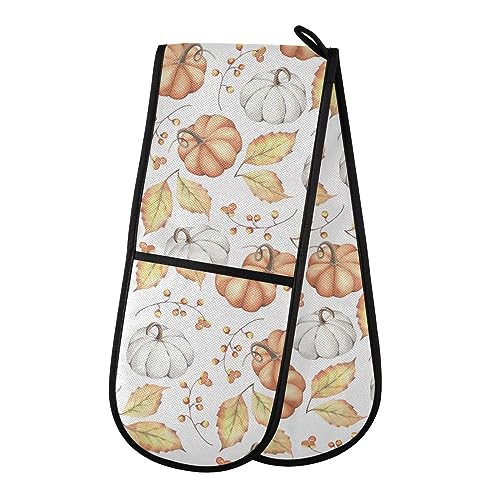 Double Oven Gloves Autumn Leaves Pumpkins Heat Resistant Pot Holder Oven Mitt Gloves for BBQ Cooking Baking Grilling Microwave - Cosy Home Interiors Double Oven Gloves Autumn Leaves Pumpkins Heat Resistant Pot Holder Oven Mitt Gloves for BBQ Cooking Baking Grilling Microwave