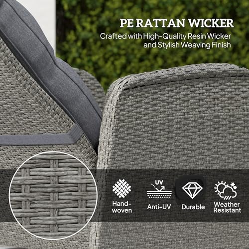 Outsunny 3 Pieces Rattan Bistro Set, Wicker Balcony Furniture Set with Reclining Sun Loungers, 2-Tier Coffee Table and Cushions, 2 Seater Garden Furniture for Outdoor Patio Balcony, Grey 3 Outsunny 3 Pieces Rattan Bistro Set, Wicker Balcony Furniture Set with Reclining Sun Loungers, 2-Tier Coffee Table and Cushions, 2 Seater Garden Furniture for Outdoor Patio Balcony, Grey - Image 3