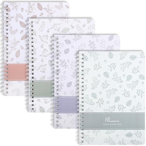 FUYOAL 4 Packs Spiral Notepad A5, Leaves pattern Cover Wirebound Notebooks Bulk Journals, 7.9 * 5.5 inch 120 Pages 60 Sheets Lined Notebook for Business Office School Travel