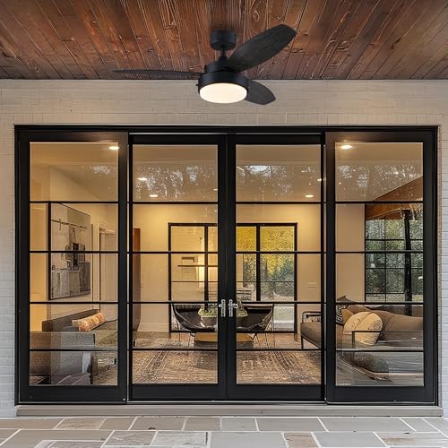 Image of Westinghouse Lighting Alloy Contemporary Indoor /Outdoor Ceiling Fan, LED Light Fixture with Opal Frosted Glass, 42 Inch, Matte Black Finish