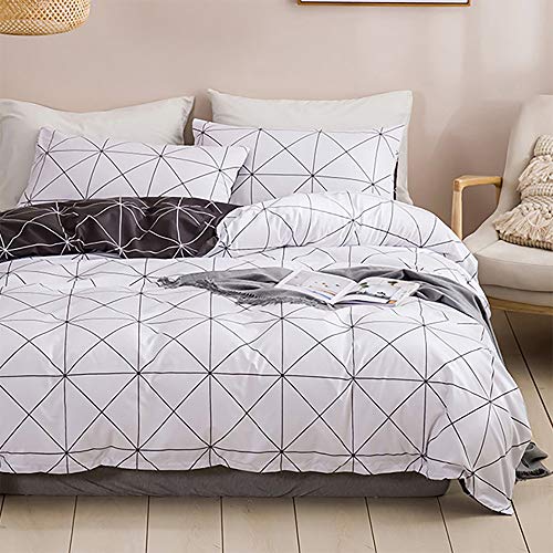Funda Nordica Cama 150/160, Funda Edredón 220x230 cm con 2 x Fundas Almohada 50x75 cm, Geométrica Microfibra Bedding Sets Juego de Ropa de Cama 3 Piezas, Blanco