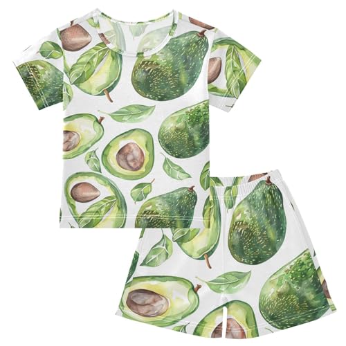 ALAZA Beautiful Leaf Avacodo Pajamas Short Sleeve 2 Piece Sleepwear Top and Bottom Pajama Set Unisex