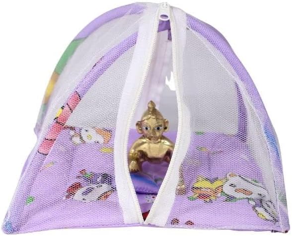 Laddu Gopal Luxury Bed Mosquito Net with Pillow/Machardani for Krishna Ji (Random Color and Design) for 0-4 Number Thakur ji Idol